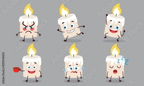 funny candle cartoon character with various pose activity design illustration