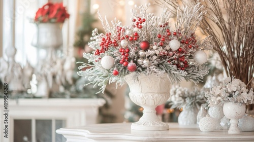 Festive Christmas Arrangement In White Urn photo