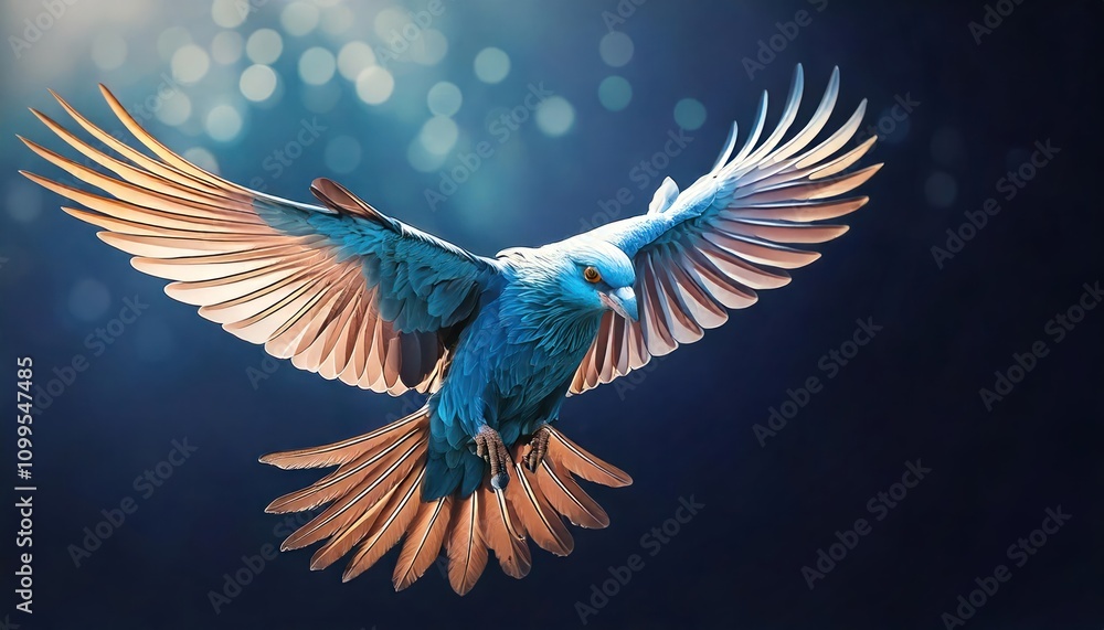 Obraz premium Vivid and detailed image of a majestic bird in flight, showcasing its beautiful blue and orange