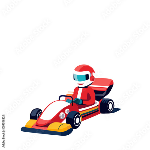 Santa's Speed Demon: A jolly Santa Claus takes the wheel of a vibrant red and white go-kart, ready for a high-speed Christmas adventure.  