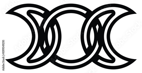 Triple Moon Goddess Symbol: A powerful image of the Triple Moon Goddess symbol, an emblem in Wicca and Pagan traditions. Graphic sign of the moon faction in Celtic knot style. Vector illustration.