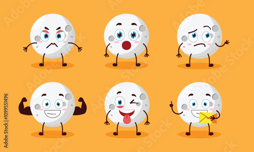 funny moon cartoon with different expressions character design illustration