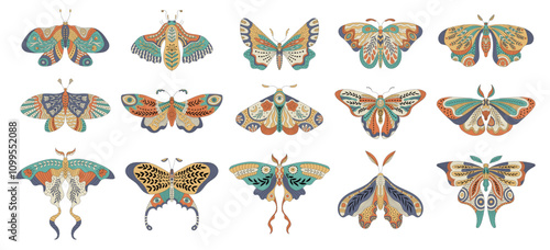 Decorative butterfly. Authentic boho design for butterfly wings recent vector fairytale collection