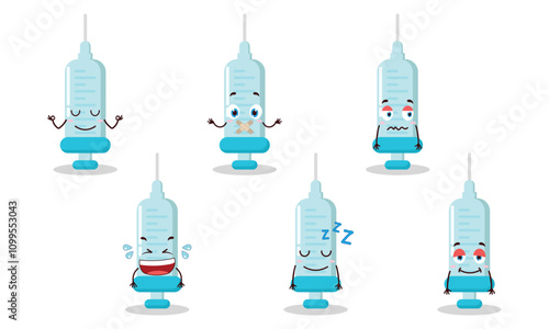 funny syringe cartoon with various expressions design illustration