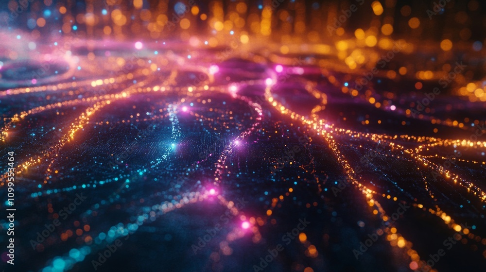 Obraz premium Abstract Glowing Particle Network Design Showing Flowing Energy