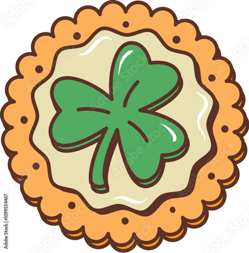 Cartoon retro groovy Irish shamrock clover cookie for Saint Patrick Day holiday, vector lucky symbol. Groovy cookie or biscuit pastry with shamrock clover in 70s hippie art for St Patrick Day holiday