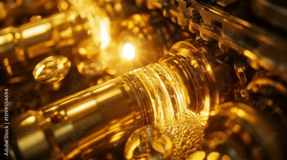 Golden Engine Oil Flowing Through Mechanism Golden Engine Oil Flowing Through Mechanism
