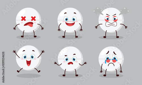 cute drug tablet cartoon with many expressions design illustration