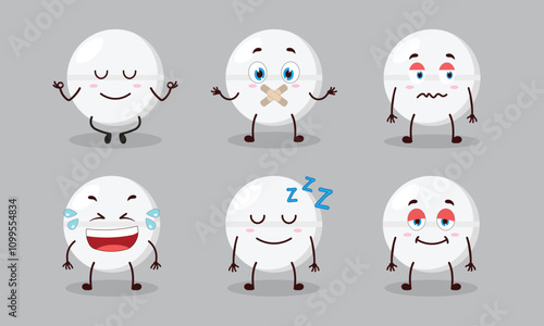 funny drug tablet cartoon with various expressions design illustration