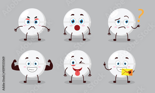 funny drug tablet cartoon with different expressions character design illustration