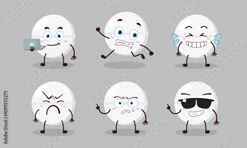 funny drug tablet cartoon character with many pose activity design illustration