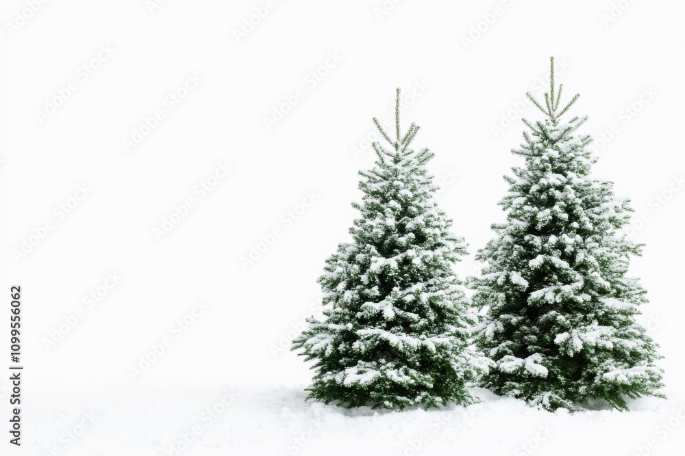 Obraz premium snow covered christmas trees isolated on white background with copy space