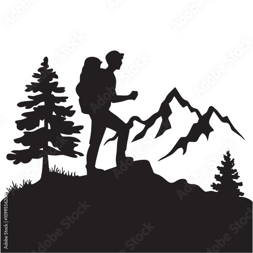 Hiking Silhouette Black and White Vector