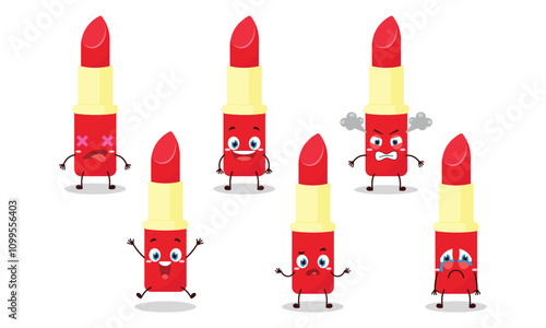 cute lipstick cartoon with many expressions design illustration