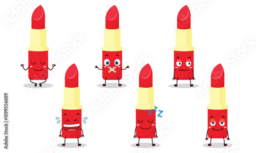 funny lipstick cartoon with various expressions design illustration