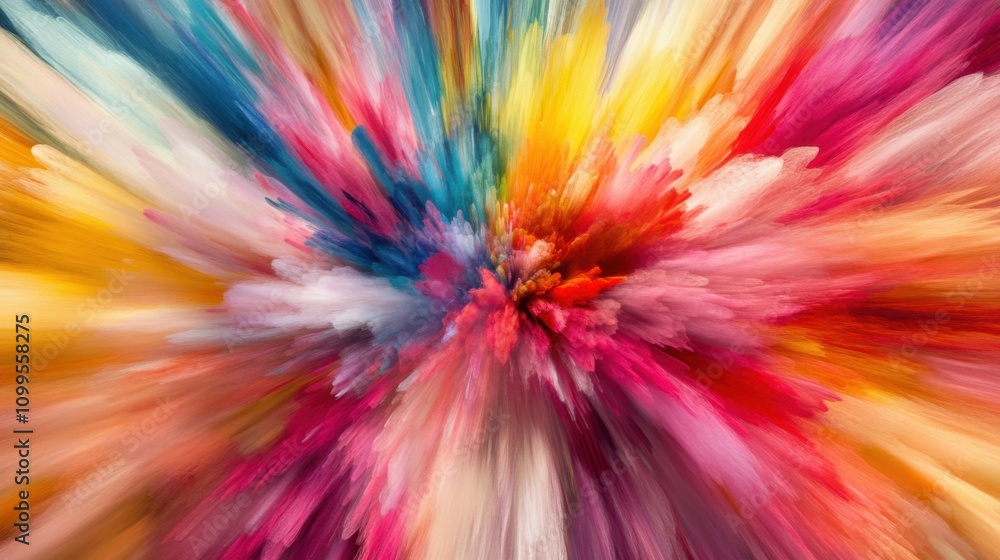 Fototapeta premium A close-up of a vibrant, abstract explosion of colors in a burst pattern, Representing the impactful and dynamic nature of diverse contributions coming together