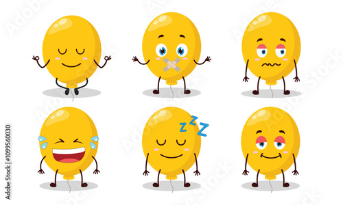 funny yellow balloon cartoon with various expressions design illustration