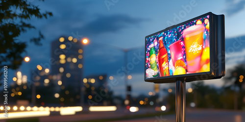 Sunlit Outdoor Advertising Billboard Featuring Colorful Bottles photo