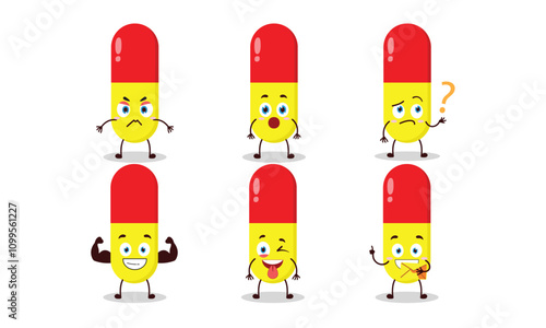 funny capsule cartoon with different expressions character design illustration