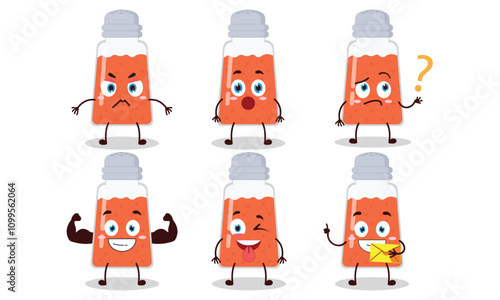 funny chili powder cartoon with different expressions character design illustration