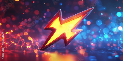 Glowing Neon Lightning Bolt Icon with Vibrant Energy photo