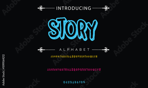  Graffiti Style Typography Artistic Font Design A, B, C, D, E, F, G, H, I, J, K, L, M, N, O, P, Q, R, S, T, U, V, W, X, Y, Z and Arab numerals 0, 1, 2, 3, 4, 5, 6, 7, 8, 9 Graffiti font.