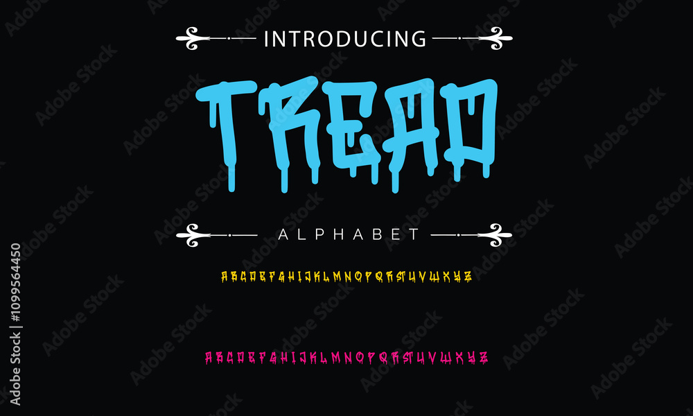 Obraz premium Graffiti Style Typography Artistic Font Design A, B, C, D, E, F, G, H, I, J, K, L, M, N, O, P, Q, R, S, T, U, V, W, X, Y, Z and Arab numerals 0, 1, 2, 3, 4, 5, 6, 7, 8, 9 Graffiti font.