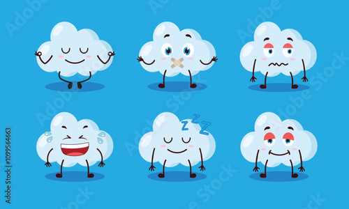 funny cloud cartoon with various expressions design illustration