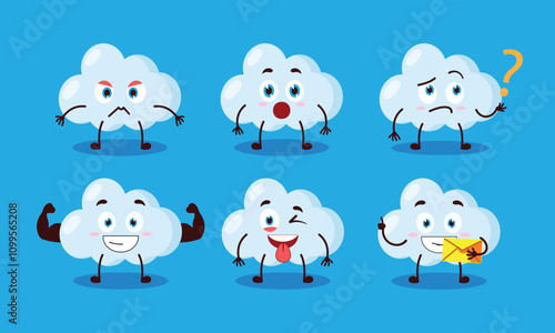 funny cloud cartoon with different expressions character design illustration