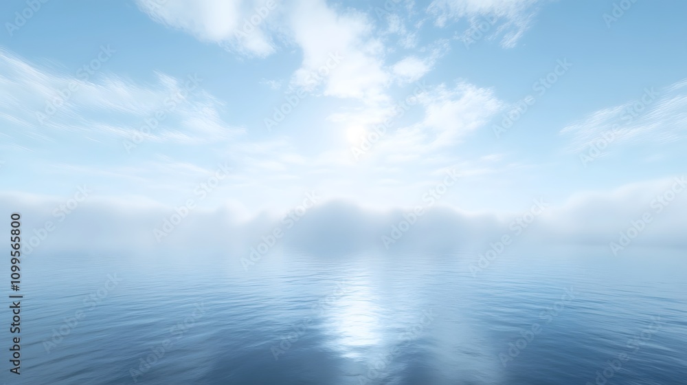 Fototapeta premium Serene Calm Water Under a Misty Blue Sky