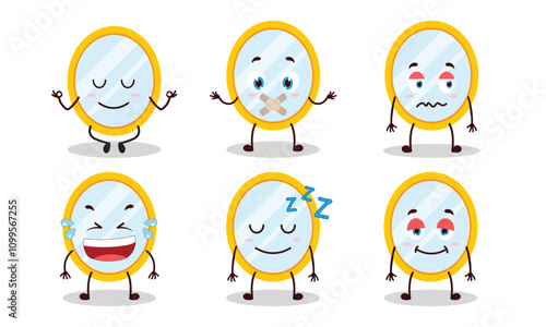 funny mirror cartoon with various expressions design illustration