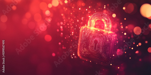 Digital Padlock Icon with Bright Red Glow in Cybersecurity Concept photo