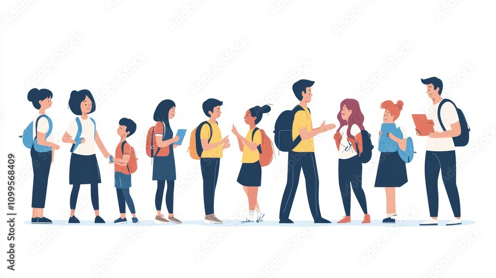 Fototapeta premium Diverse Students in a School Line