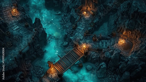 DnD Battlemap underground, river, battlemap, mysterious, dark, terrain