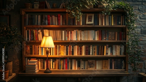 Wallpaper Mural Cozy Library with Warm Light and Shelves Full of Books Torontodigital.ca