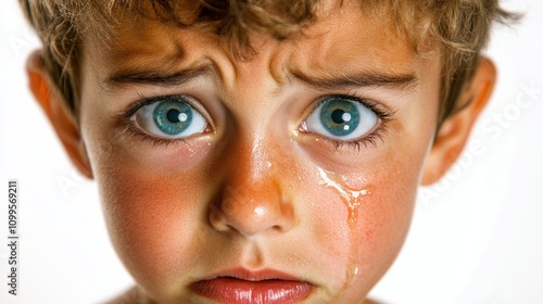 Young Child with Tears on Their Face Showing Emotion photo