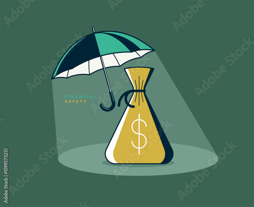Umbrella with money bag vec...