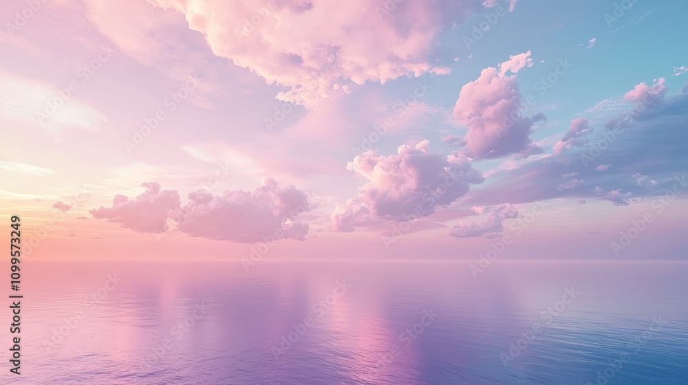Fototapeta premium Serene Ocean Sunset with Pastel Clouds and Tranquil Waterscape