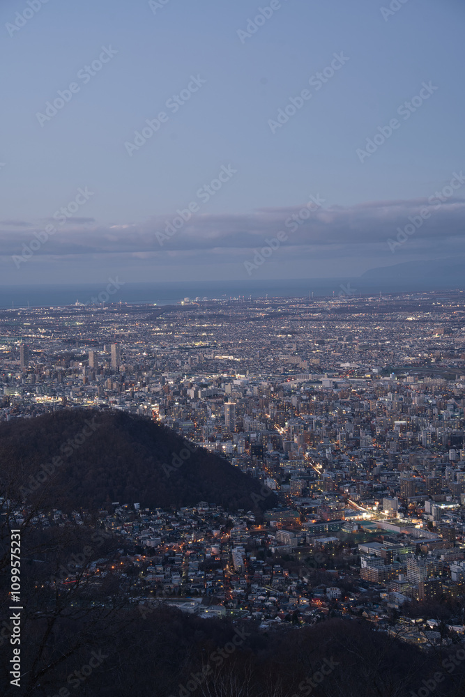 Obraz premium 札幌藻岩山山頂展望台からみた札幌のビル群の街並み