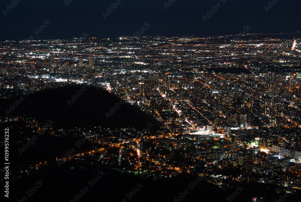 Obraz premium 札幌藻岩山山頂展望台からみた札幌のビル群の街並み
