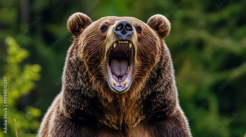 Obraz premium Roaring bear in the forest
