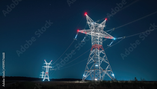 Power at Night: Illuminated Electricity Pylons
