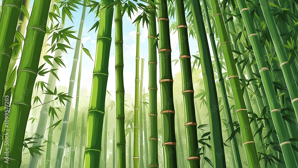 Fototapeta premium Bamboo Grove Serenity: A Tranquil Illustration