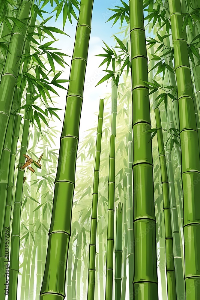 Obraz premium Bamboo Grove Serenity: A Tranquil Illustration