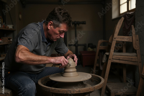 a potter at work in his workshop