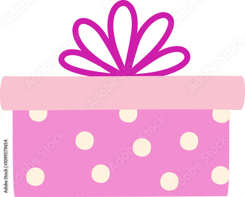Gift box with bow string. Birthday present in festive paper wrapping. Holiday surprise in simple doodle style. Giftbox icon. Flat graphic vector illustration isolated on white background