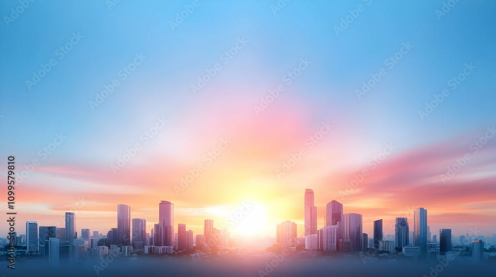 Fototapeta premium Cityscape skyline at sunrise or sunset with vibrant colors