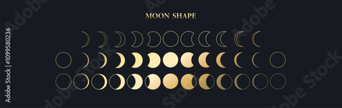 Moon phases. Lunar cycle black icons . Phases of solar and lunar eclipse . Moon calendar. Flat style. Vector illustration	
