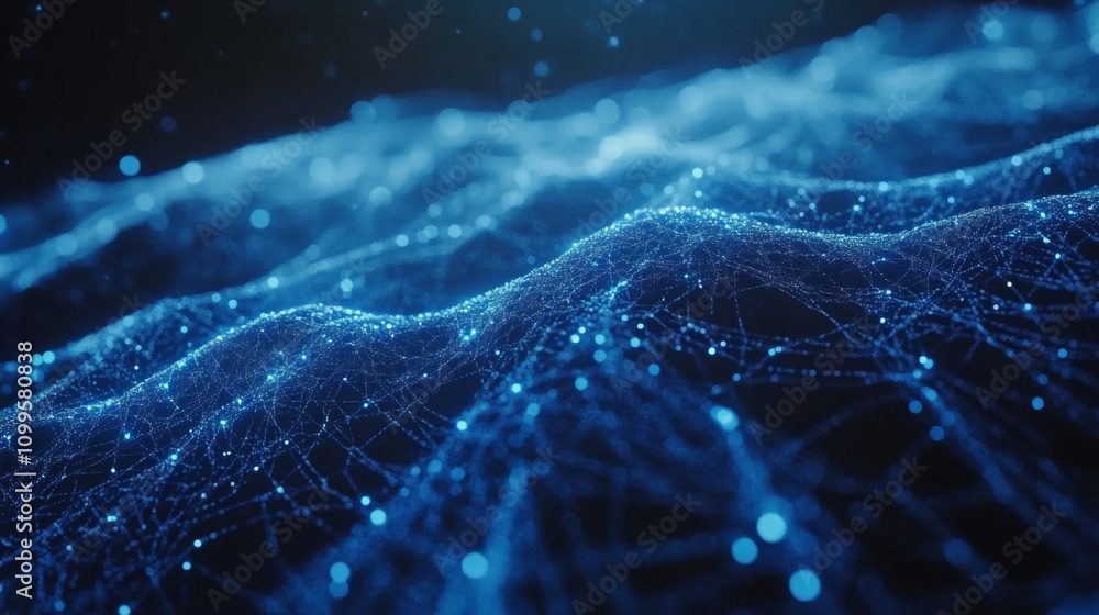 Naklejka premium Abstract Blue Network Data Visualization Wave