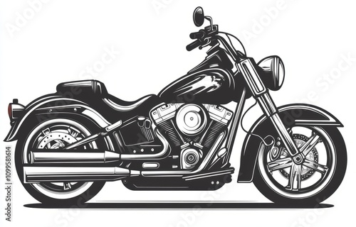 black and white and red tattoo sketch with harley motorbike image on white background